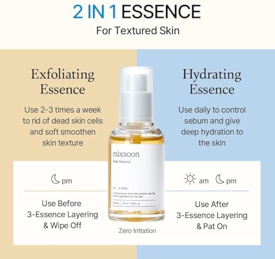 mixsoon Bean Essence-Exfoliating, Hydrating, Fermented Bean Extract, Gentle Formula for Smooth Skin 50ml / 1.69 fl.oz. Korean Glass Skin Care