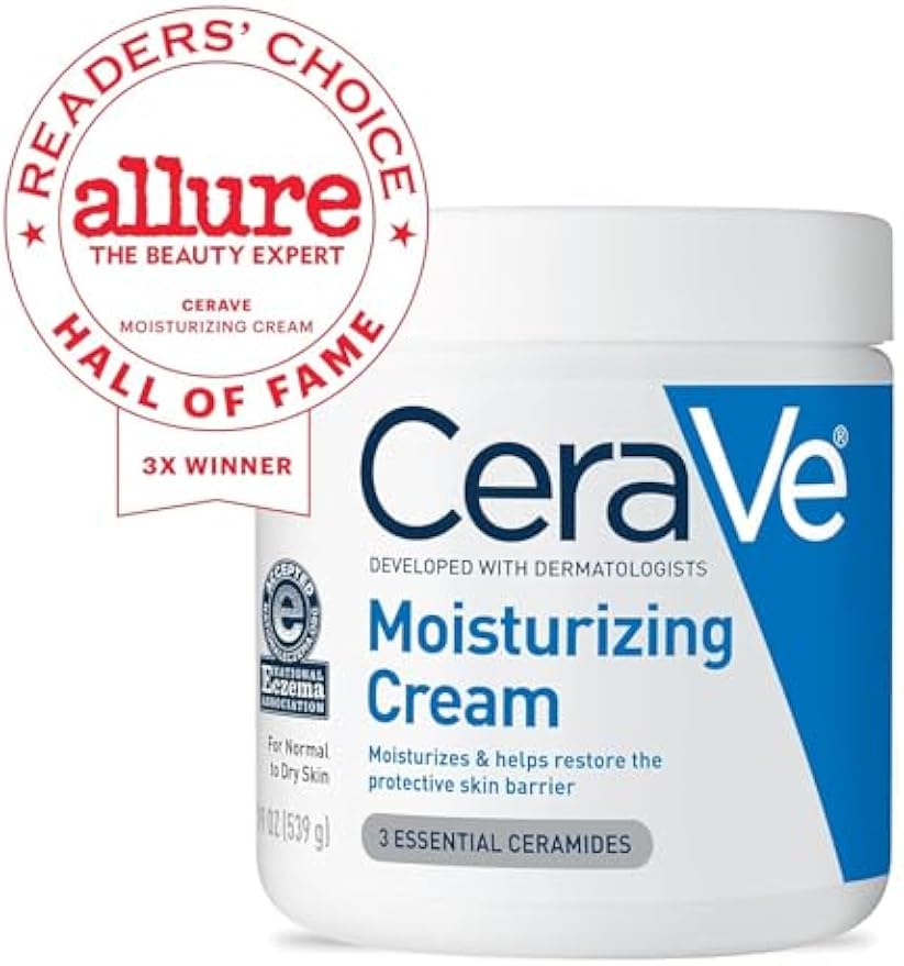 CeraVe Moisturizing Cream, Body and Face Moisturizer for Dry Skin, Body Cream with Hyaluronic Acid and Ceramides, Daily Moisturizer, Oil-Free, Fragrance Free, Non-Comedogenic, 19 Ounce