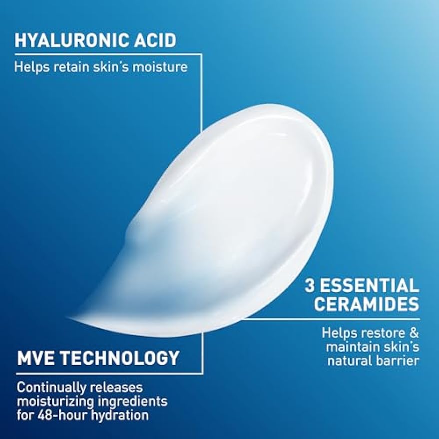 CeraVe Moisturizing Cream, Body and Face Moisturizer for Dry Skin, Body Cream with Hyaluronic Acid and Ceramides, Daily Moisturizer, Oil-Free, Fragrance Free, Non-Comedogenic, 19 Ounce