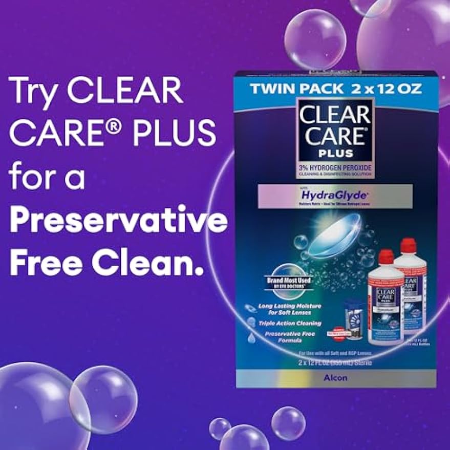 Clear Care Plus Cleaning Solution with Lens Case, Twin Pack, Multi, 12 Oz, Pack of 2