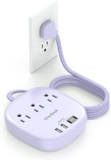 Flat Plug Power Strip, 6ft Ultra Flat Extension Cord - 3 Outlets 4 USB Ports (2 USB C) 22.5W/4.5A Desktop Charging Station, Power Strip No Surge Protection for Cruise Ship, Dorm Room Travel Essentials