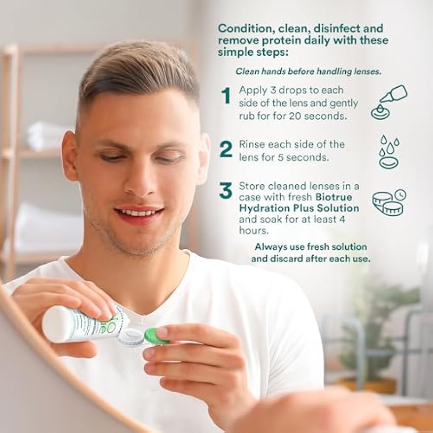 Biotrue Hydration Plus Contact Lens Solution with Lens Case, Multi-Purpose Solution for Soft Lenses, Hydrates with Hyaluronan, Cleans, Clears, and Disinfects for All-Day Comfort, 10 Fl Oz (Pack of 2)