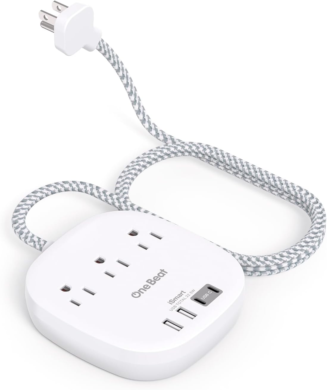 Flat Plug Power Strip, 6ft Ultra Flat Extension Cord - 3 Outlets 4 USB Ports (2 USB C) 22.5W/4.5A Desktop Charging Station, Power Strip No Surge Protection for Cruise Ship, Dorm Room Travel Essentials