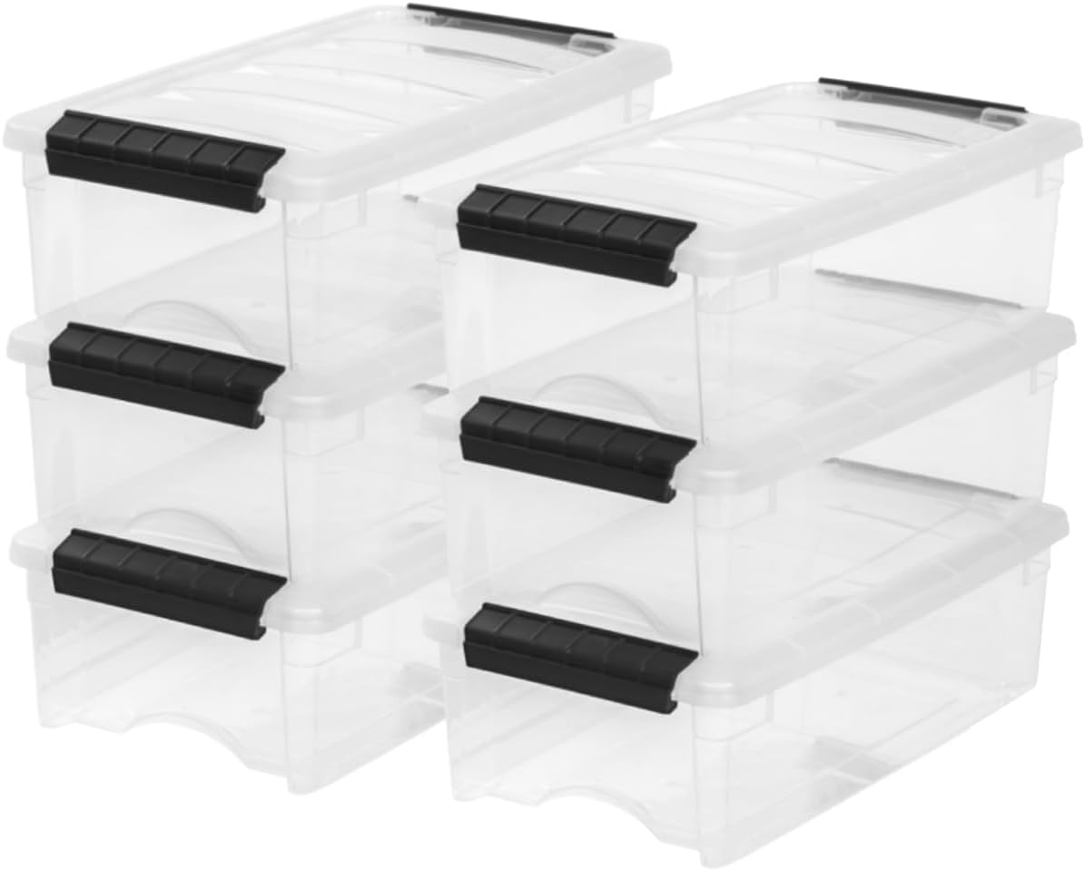 IRIS USA 54 Qt Stackable Plastic Storage Bins with Lids, 6 Pack - BPA-Free, Made in USA - See-Through Organizing Solution, Latches, Durable Nestable Containers, Secure Pull Handle - Clear