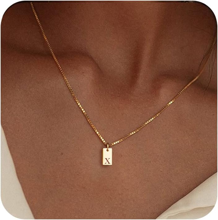 Stocking Stuffers Initial Necklaces for Women 14K Gold Plated Letter Necklace Dainty Name Pendant Necklace Personalized Christmas Gifts for Women Trendy Gold Jewelry