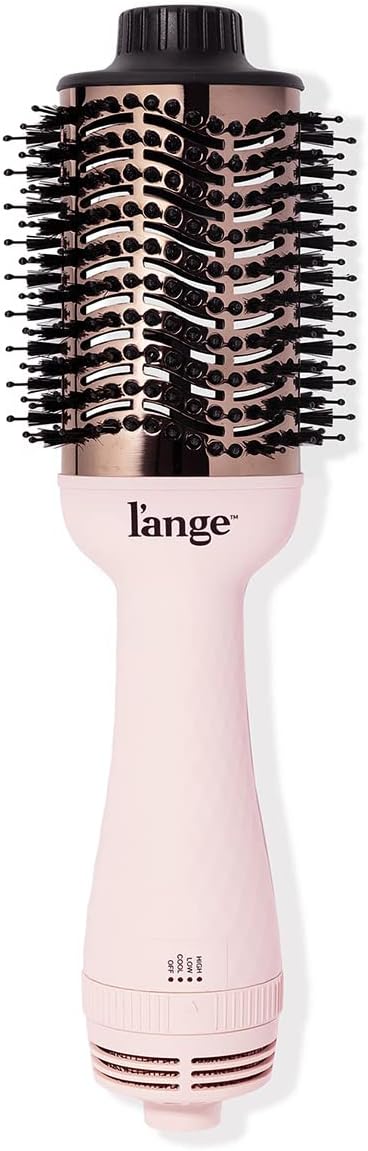 L'ANGE HAIR Le Volume 2-in-1 Titanium Blow Dryer Brush | Hot Air Brush for Hair Drying & Styling | Ionic Oval Barrel for Smooth, Frizz-Free Volume | (Blush – 60mm)