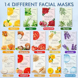 14 Pack Sheet Face Masks Skincare, Hydrating Face Masks Suitable for Dry Skin, Bulk Facial Mask Set for Women Skin Care, Face Mask Gifts Set for Face Spa