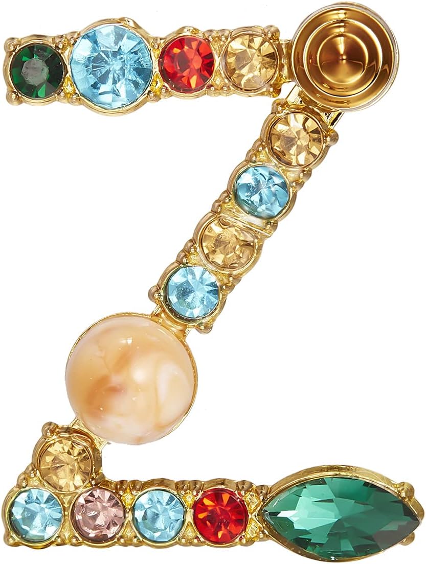 RINHOO Crystal Pearl Initial Brooch Gold Plated Enamel Colorful Letter Alphabet Breastpin Pin Jewelry for GIFTS