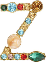 RINHOO Crystal Pearl Initial Brooch Gold Plated Enamel Colorful Letter Alphabet Breastpin Pin Jewelry for GIFTS