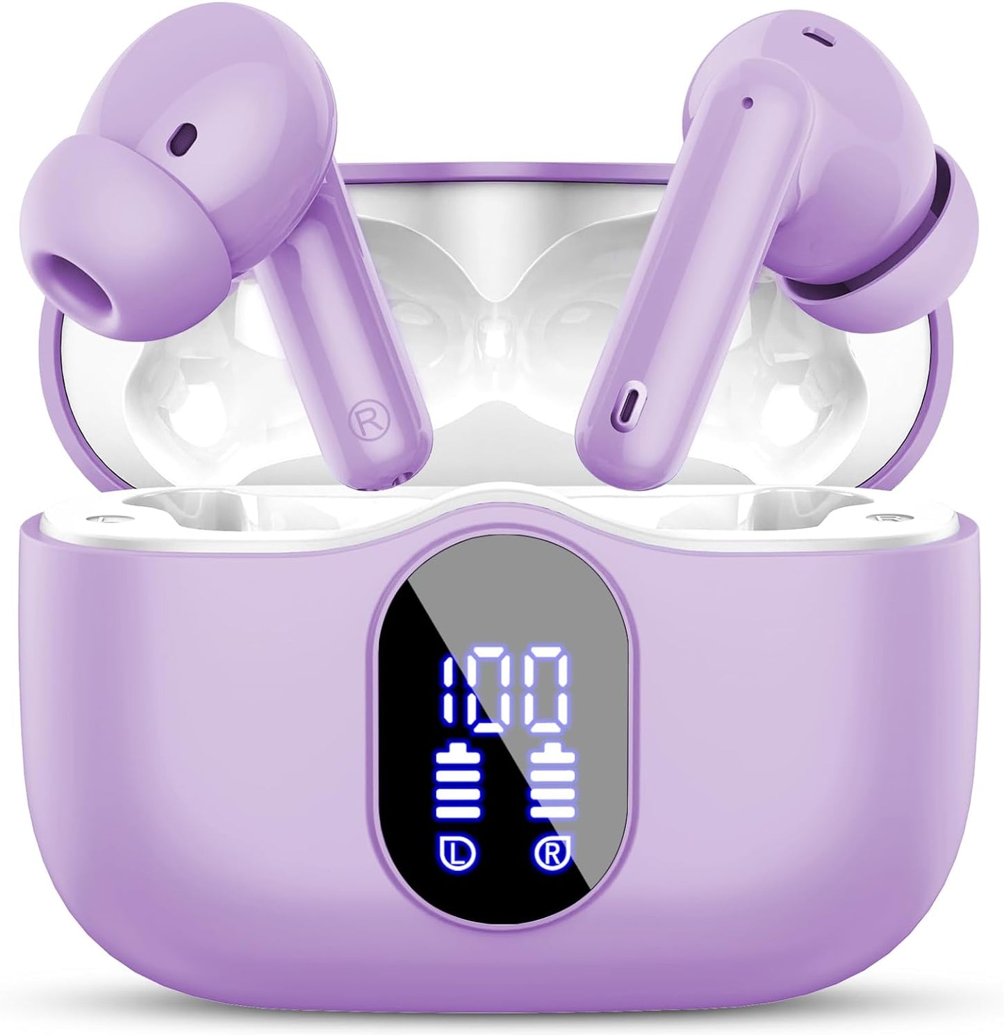 Wireless Earbuds, Bluetooth 5.4 Headphones Bass Stereo, Ear Buds with Noise Cancelling Mic, LED Display in Ear Earphones Clear Calls, IP7 Waterproof Bluetooth Earbuds for Laptop/Phones/Sports, Black