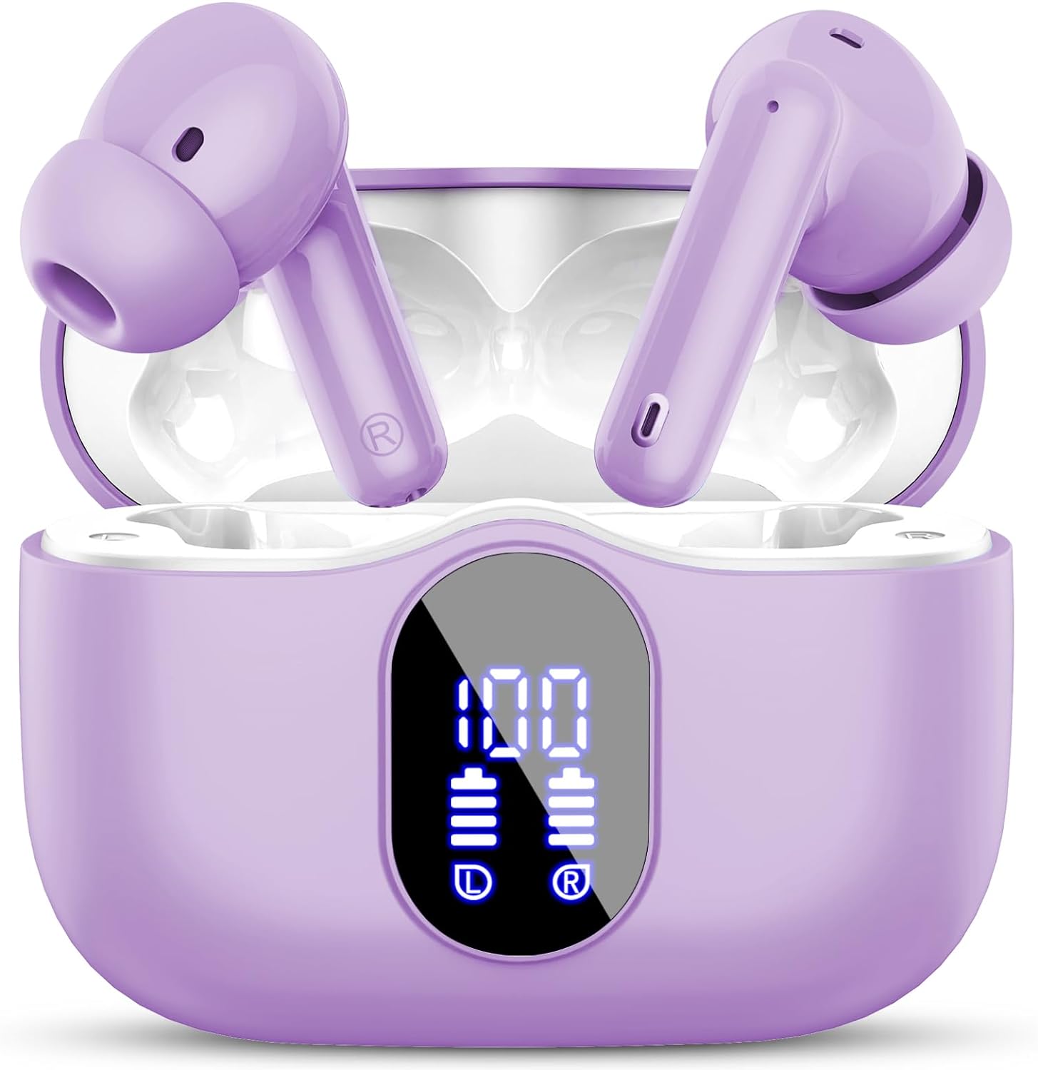 Wireless Earbuds, Bluetooth 5.4 Headphones Bass Stereo, Ear Buds with Noise Cancelling Mic, LED Display in Ear Earphones Clear Calls, IP7 Waterproof Bluetooth Earbuds for Laptop/Phones/Sports, Black