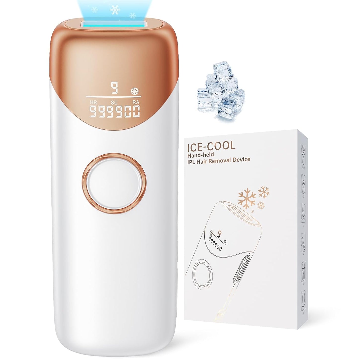 Hair Removal Ubroo IPL Hair Removal Device with 5℃ Ice Cooling, 3 In 1 Painless Hair Removal For Women Men Permanent Face Body Beauty Care (Gold)