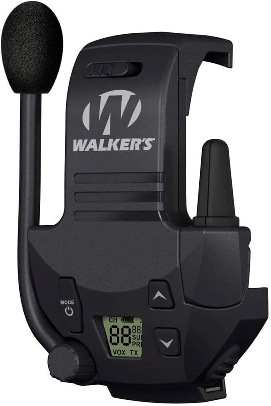 WALKER'S Walkie Talkie Attachment - 22 Channels 3 Miles Range Distance Voice-Activated Handsfree Communication Device for Shooting Muffs, 3 AAA Batteries Included