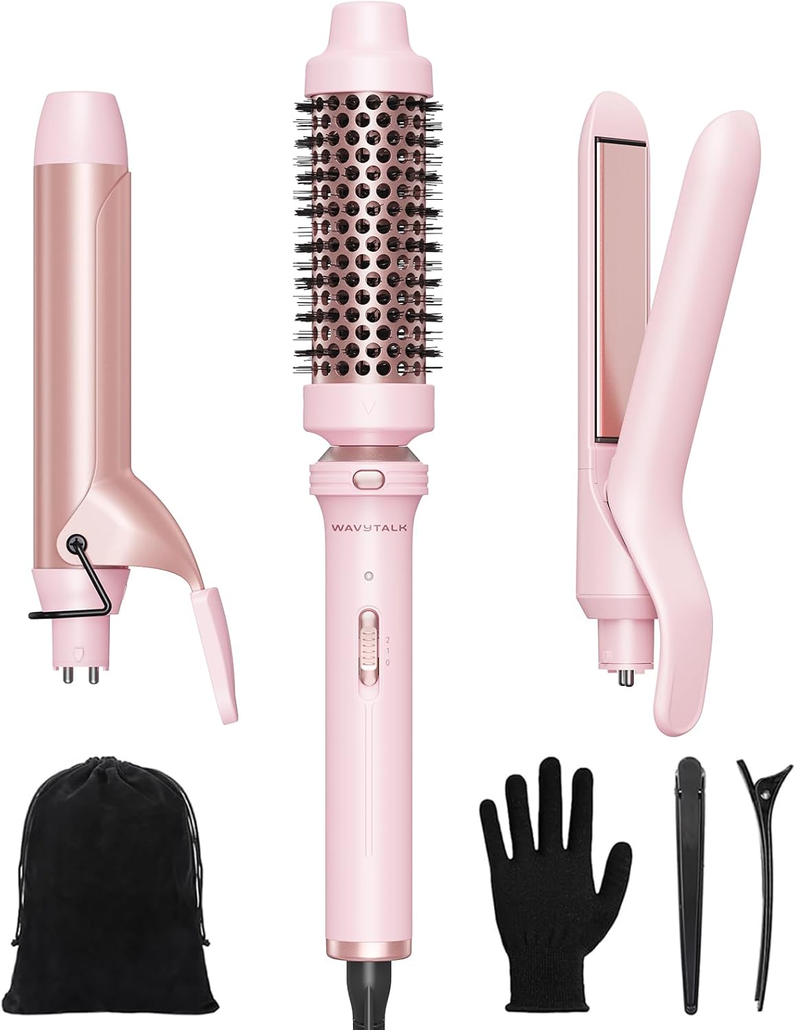 Wavytalk 3 in 1 Curling Wand Set, Multi Curl, Curling Iron Set with Heated Round Brush, Flat Iron Hair Straightener, 1 1/4 inch Curling Iron, Dual Voltage Hair Curler
