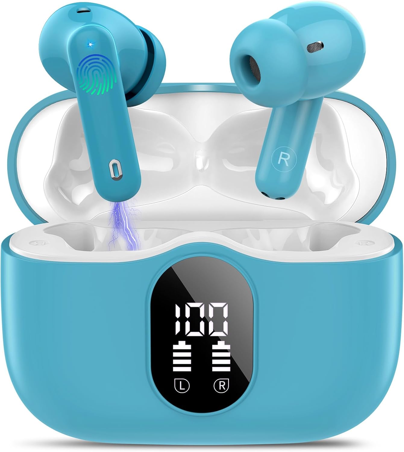 Wireless Earbuds, Bluetooth 5.4 Headphones Bass Stereo, Ear Buds with Noise Cancelling Mic, LED Display in Ear Earphones Clear Calls, IP7 Waterproof Bluetooth Earbuds for Laptop/Phones/Sports, Black