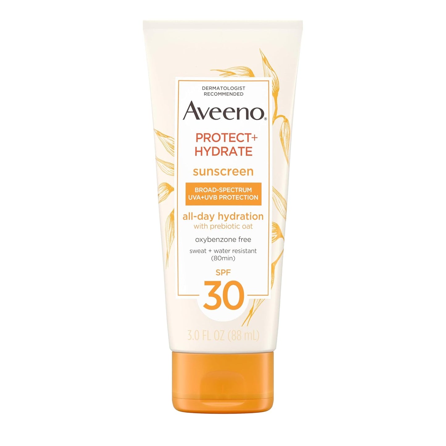 Aveeno Protect + Hydrate Sunscreen Moisturizing Lotion with Prebiotic Oat, Broad SPF60, Paraben, & Oil Free, Weightless, Water & Sweat Resistant (80-min) for Sensitive Skin, 12 Fl Oz