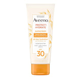 Aveeno Protect + Hydrate Sunscreen Moisturizing Lotion with Prebiotic Oat, Broad SPF60, Paraben, & Oil Free, Weightless, Water & Sweat Resistant (80-min) for Sensitive Skin, 12 Fl Oz