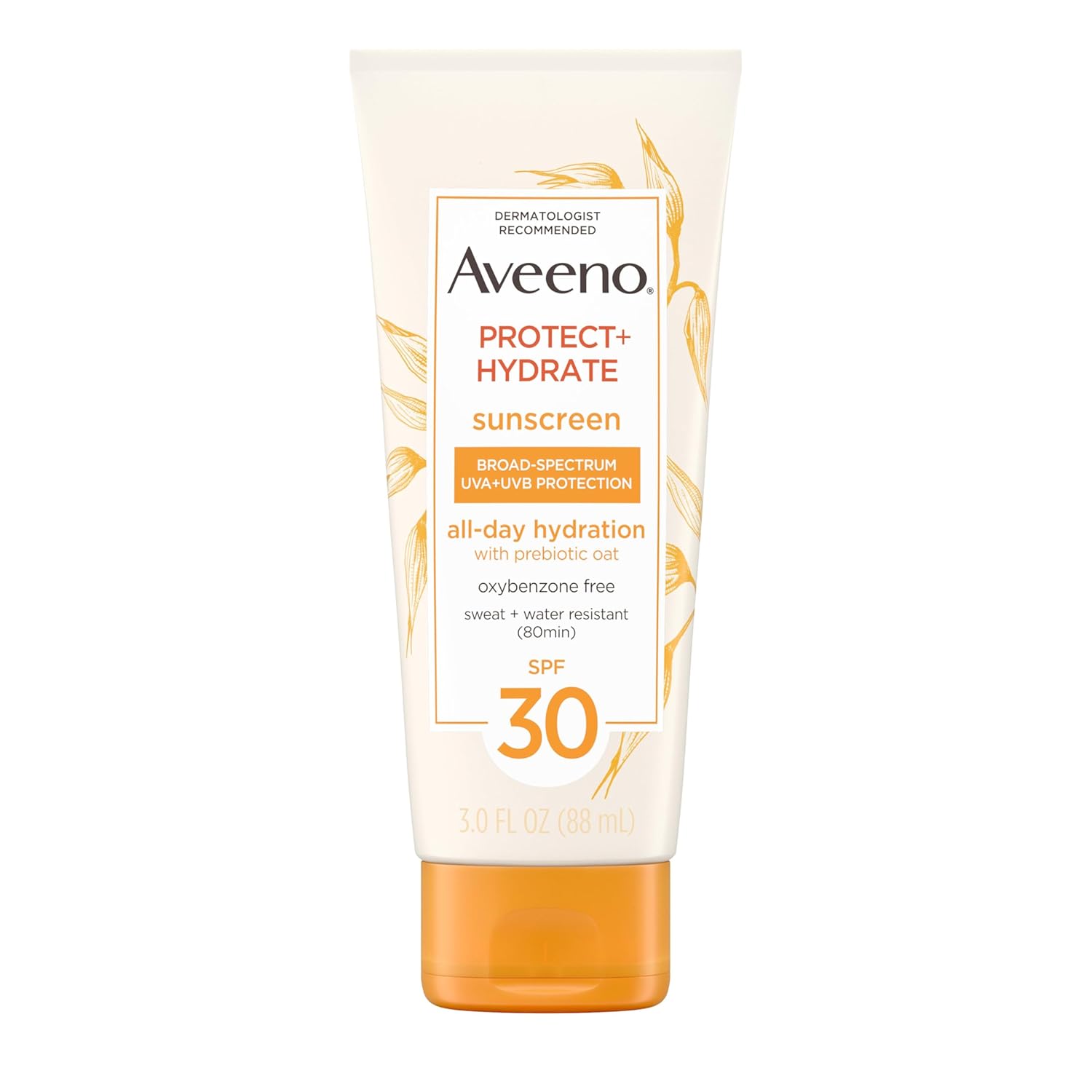 Aveeno Protect + Hydrate Sunscreen Moisturizing Lotion with Prebiotic Oat, Broad SPF60, Paraben, & Oil Free, Weightless, Water & Sweat Resistant (80-min) for Sensitive Skin, 12 Fl Oz