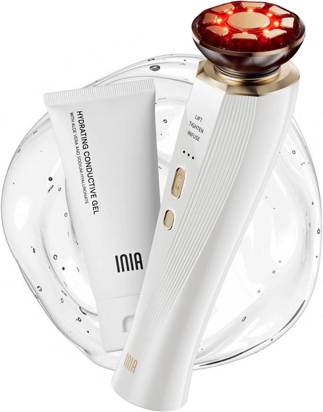 INIA 3-in-1 Red Light Therapy for Face and Neck Beauty Device for Puffiness & Skin Firming Skincare Tool (White)