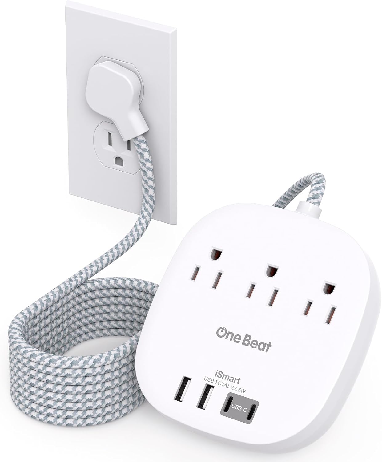 Flat Plug Power Strip, 6ft Ultra Flat Extension Cord - 3 Outlets 4 USB Ports (2 USB C) 22.5W/4.5A Desktop Charging Station, Power Strip No Surge Protection for Cruise Ship, Dorm Room Travel Essentials