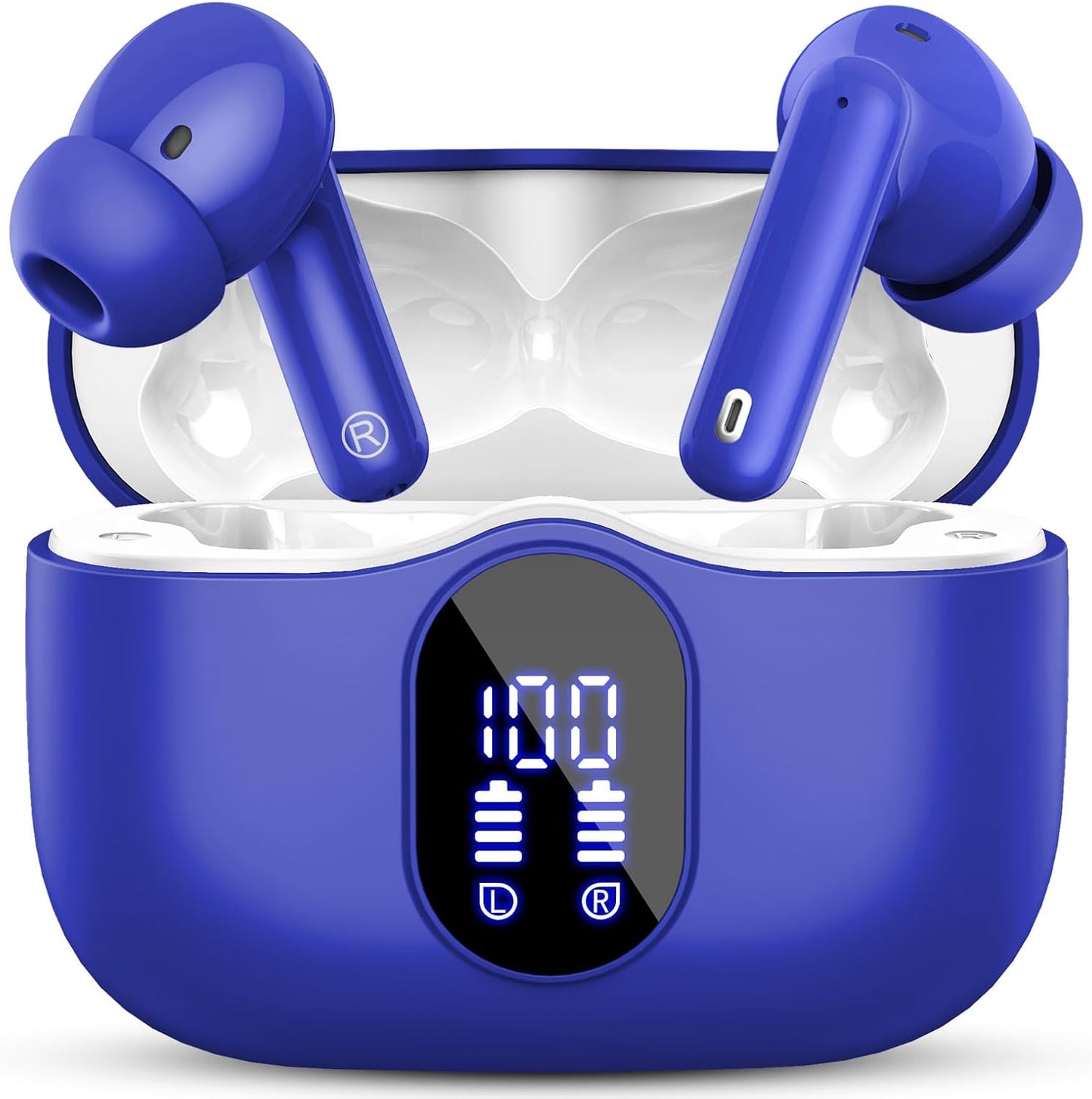 Wireless Earbuds, Bluetooth 5.4 Headphones Bass Stereo, Ear Buds with Noise Cancelling Mic, LED Display in Ear Earphones Clear Calls, IP7 Waterproof Bluetooth Earbuds for Laptop/Phones/Sports, Black