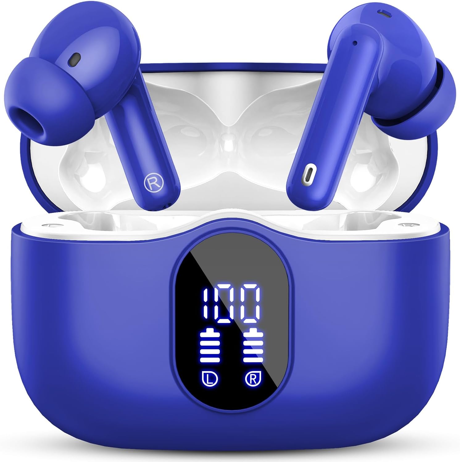 Wireless Earbuds, Bluetooth 5.4 Headphones Bass Stereo, Ear Buds with Noise Cancelling Mic, LED Display in Ear Earphones Clear Calls, IP7 Waterproof Bluetooth Earbuds for Laptop/Phones/Sports, Black