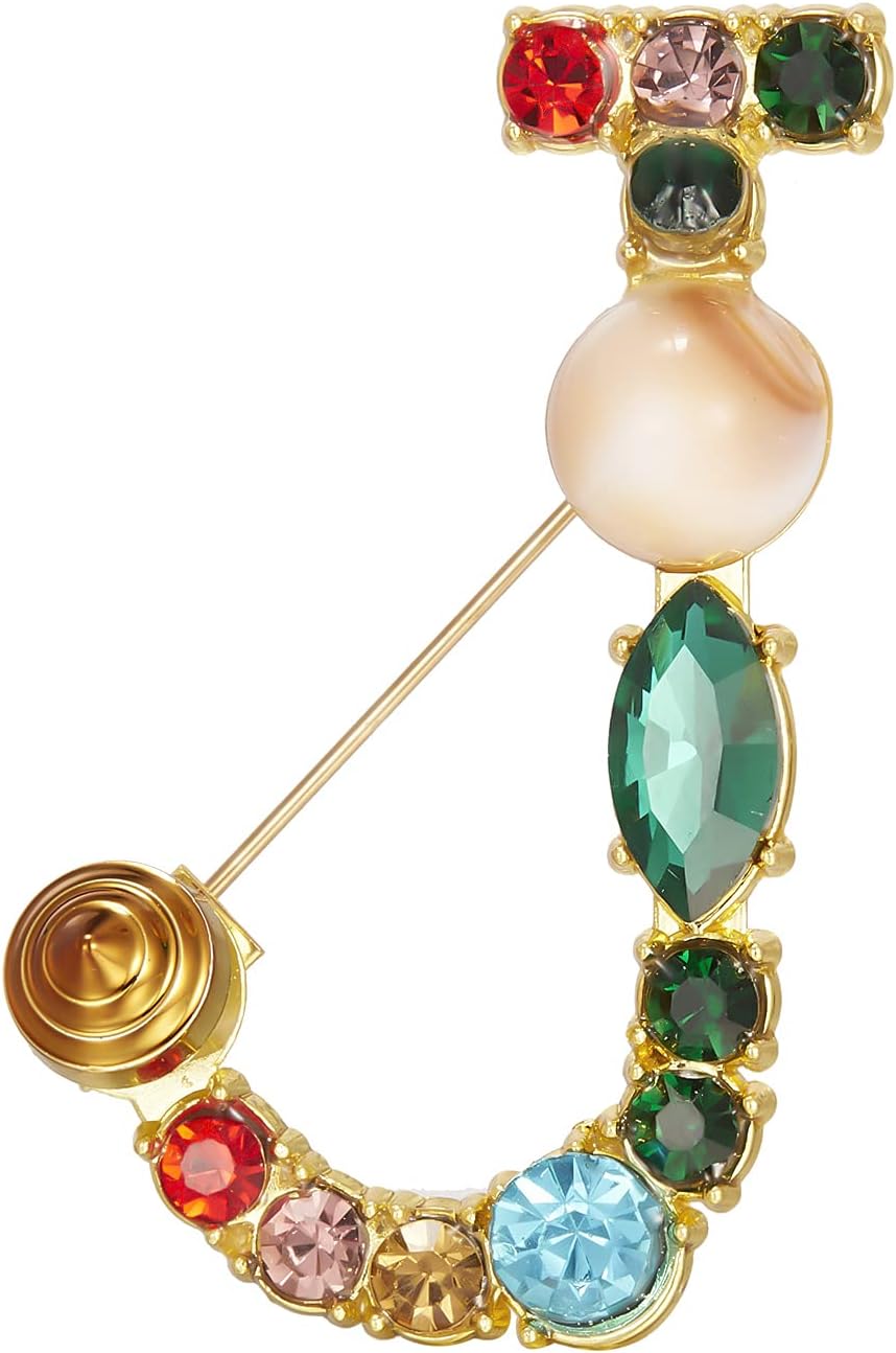 RINHOO Crystal Pearl Initial Brooch Gold Plated Enamel Colorful Letter Alphabet Breastpin Pin Jewelry for GIFTS