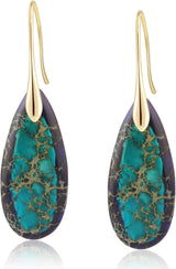 Natural Healing Stone Fishhoop Dangle Drop Earrings Statement Gold silver earrings