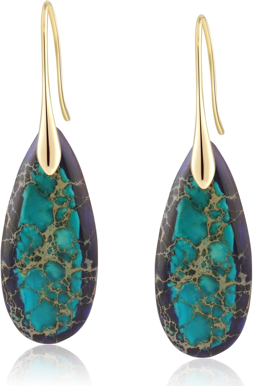 Natural Healing Stone Fishhoop Dangle Drop Earrings Statement Gold silver earrings