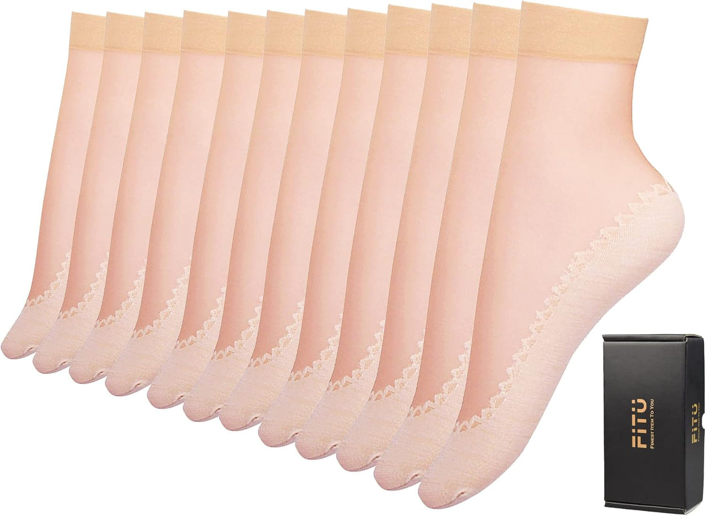 Women's 10-24 Pairs (in Gift Box) Ankle High Sheer Nylon Socks Soft Tight Hosiery with Reinforced Toe