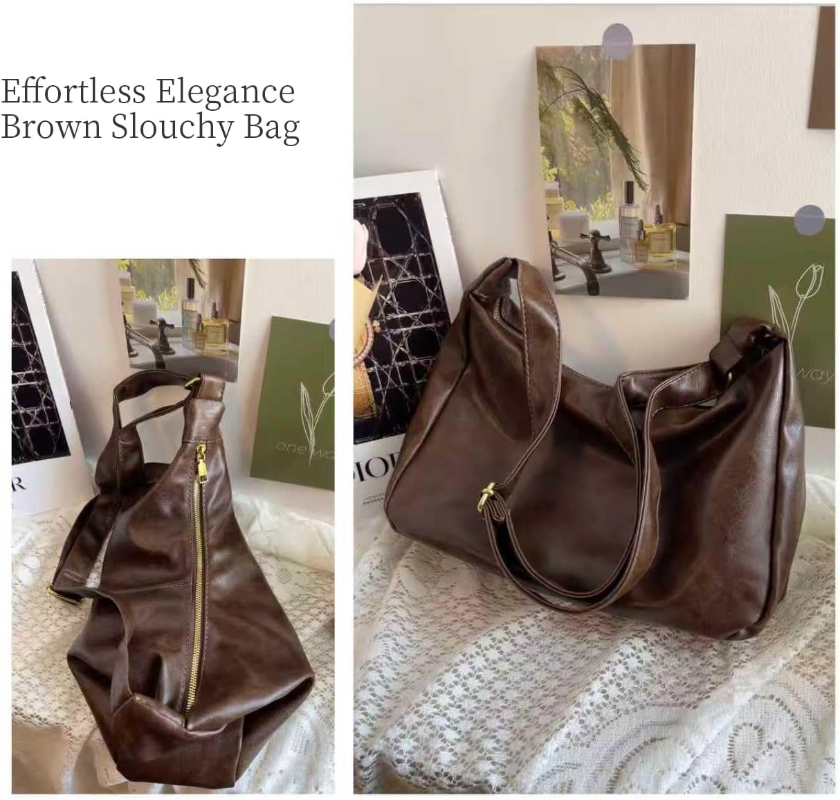celestina Hobo Bags for Women, Ultra Soft Foldable  Leather Shoulder Handbag, Stylish Slouchy Tote Purses