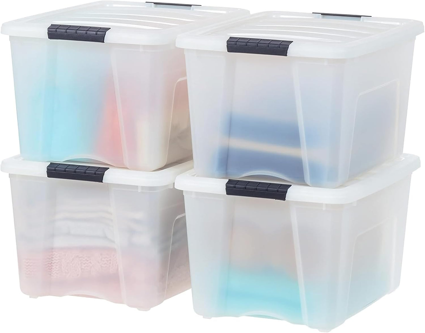 IRIS USA 54 Qt Stackable Plastic Storage Bins with Lids, 6 Pack - BPA-Free, Made in USA - See-Through Organizing Solution, Latches, Durable Nestable Containers, Secure Pull Handle - Clear