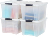 IRIS USA 54 Qt Stackable Plastic Storage Bins with Lids, 6 Pack - BPA-Free, Made in USA - See-Through Organizing Solution, Latches, Durable Nestable Containers, Secure Pull Handle - Clear