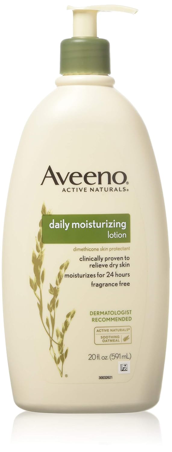 Aveeno Daily Moisturizing Body Lotion, Body Lotion for Dry Skin with Prebiotic Oat, Paraben Free, Fragrance Free, Non-Greasy, Non-Comedogenic Moisturizer, 18 FL OZ