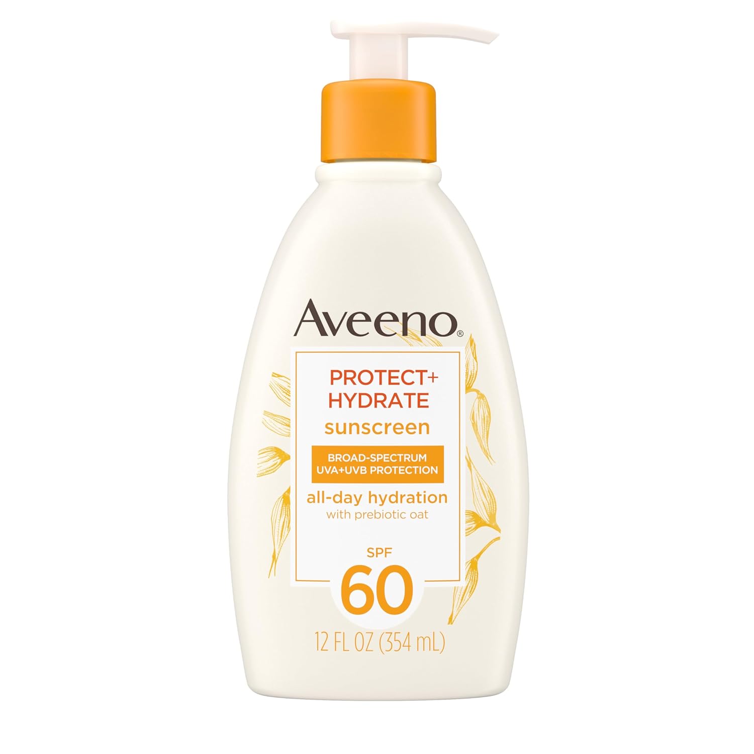 Aveeno Protect + Hydrate Sunscreen Moisturizing Lotion with Prebiotic Oat, Broad SPF60, Paraben, & Oil Free, Weightless, Water & Sweat Resistant (80-min) for Sensitive Skin, 12 Fl Oz