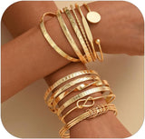 ÌF ME Gold Bangle Bracelets for Women, Indian Bangles Stackable Set, Multi Layer Textured 14K Gold Plated Chunky Bracelets Boho Jewelrys Set
