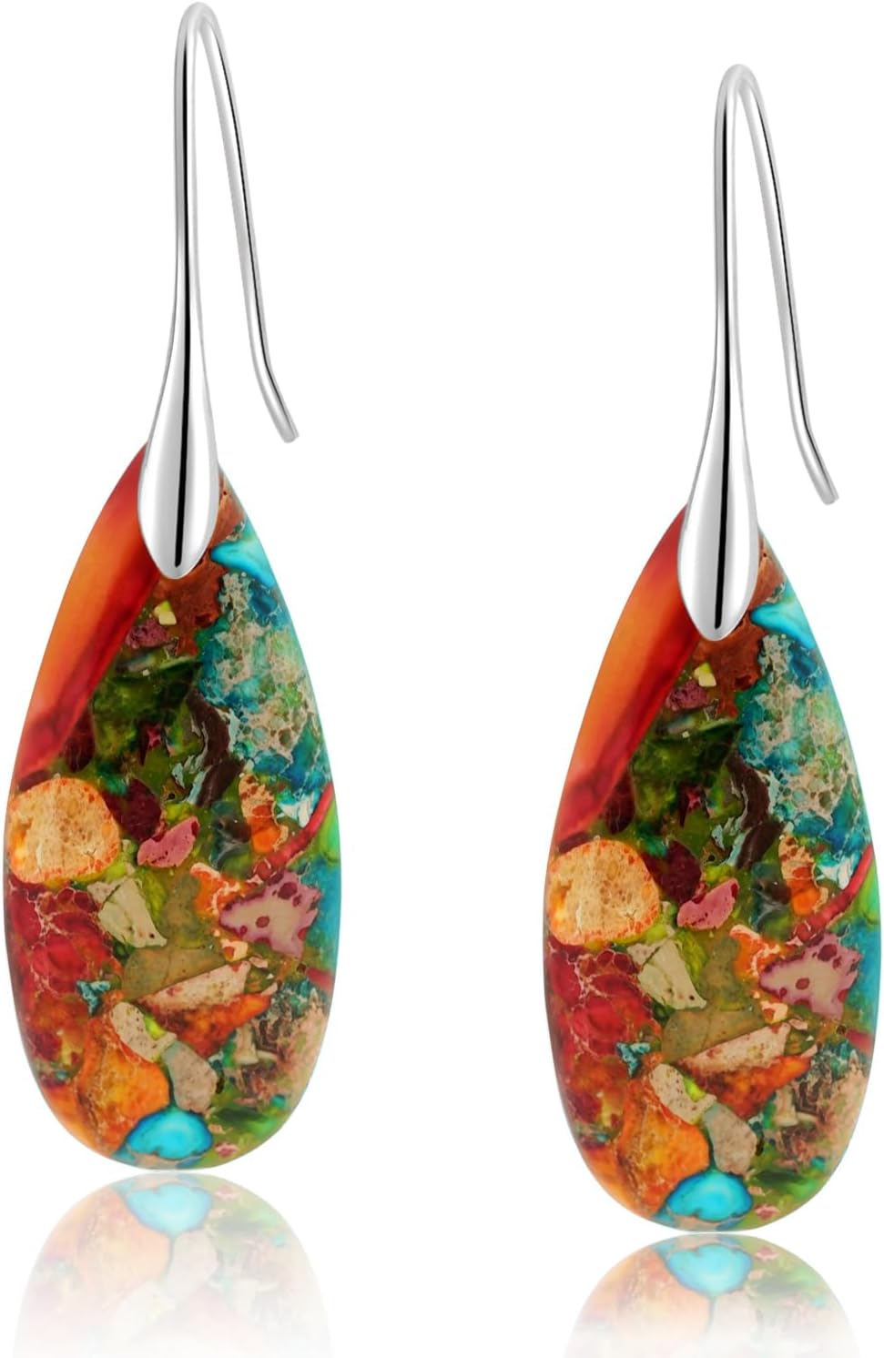 Natural Healing Stone Fishhoop Dangle Drop Earrings Statement Gold silver earrings
