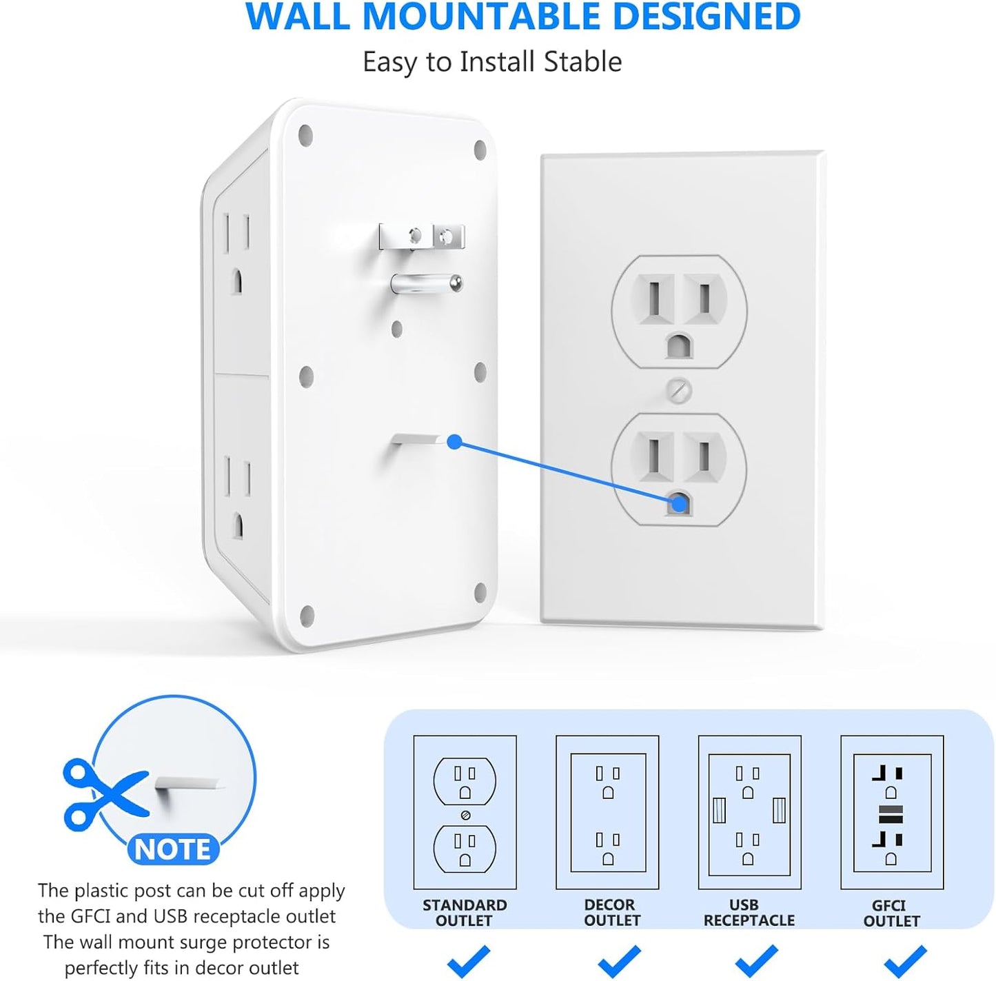 JcBlaon Outlet Extender Surge Protector - 6 Outlet Splitter with 4 USB Ports (2 USB C), Multiple Plug Expander Wall Charger, 3 Sided Multi Plug Wall Adapter Power Strip for Home Office Kitchen Travel