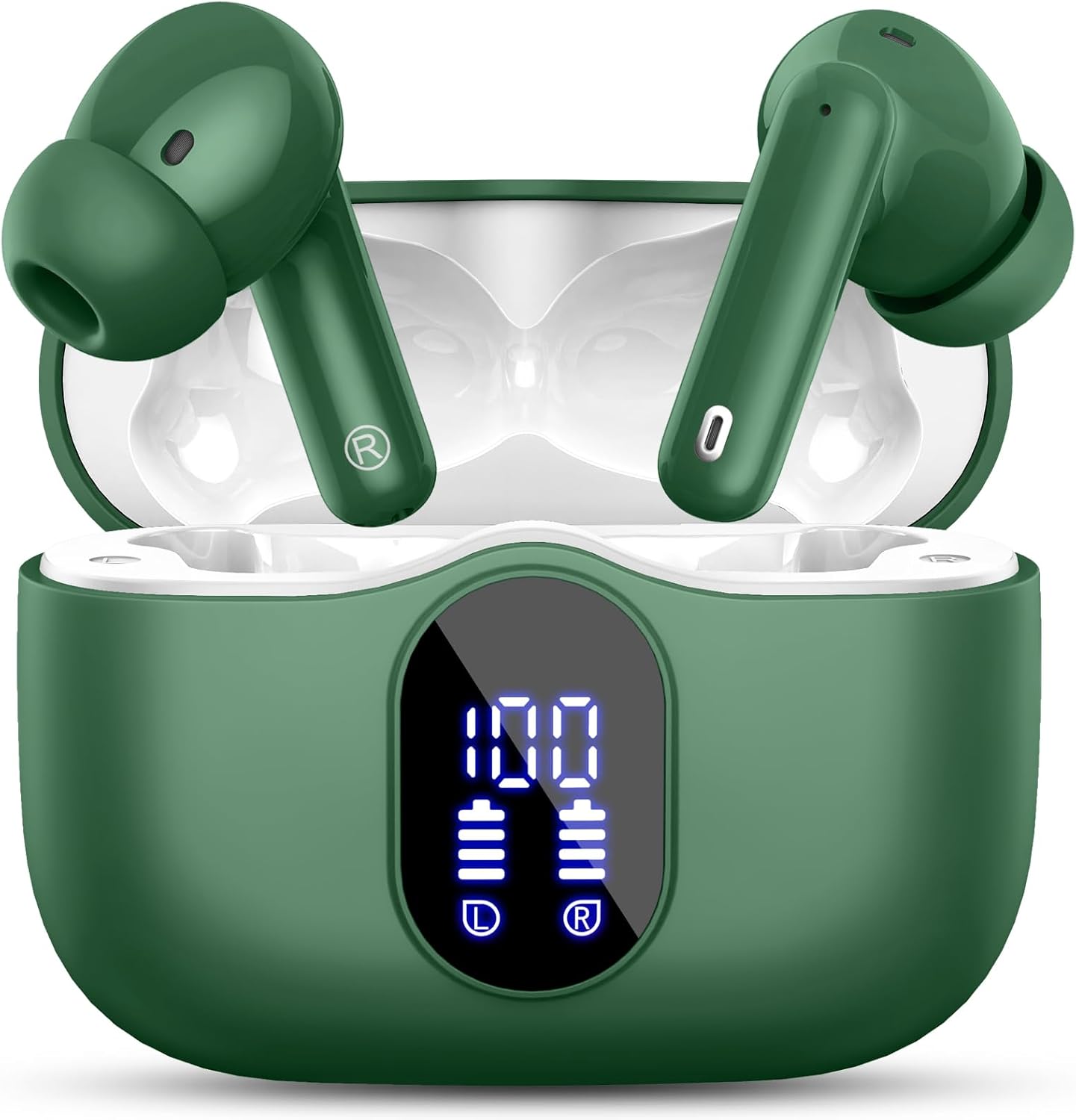 Wireless Earbuds, Bluetooth 5.4 Headphones Bass Stereo, Ear Buds with Noise Cancelling Mic, LED Display in Ear Earphones Clear Calls, IP7 Waterproof Bluetooth Earbuds for Laptop/Phones/Sports, Black