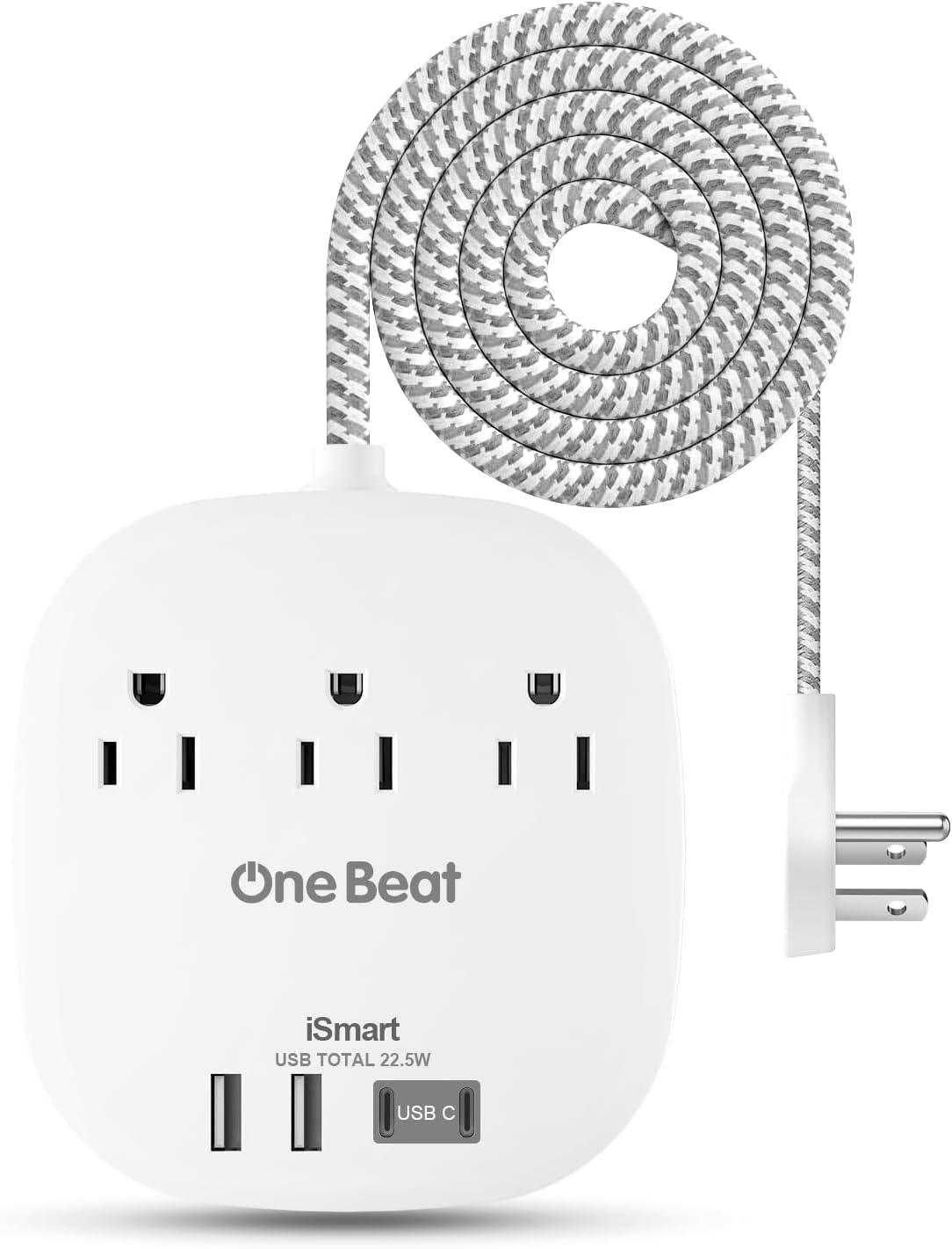 Flat Plug Power Strip, 6ft Ultra Flat Extension Cord - 3 Outlets 4 USB Ports (2 USB C) 22.5W/4.5A Desktop Charging Station, Power Strip No Surge Protection for Cruise Ship, Dorm Room Travel Essentials