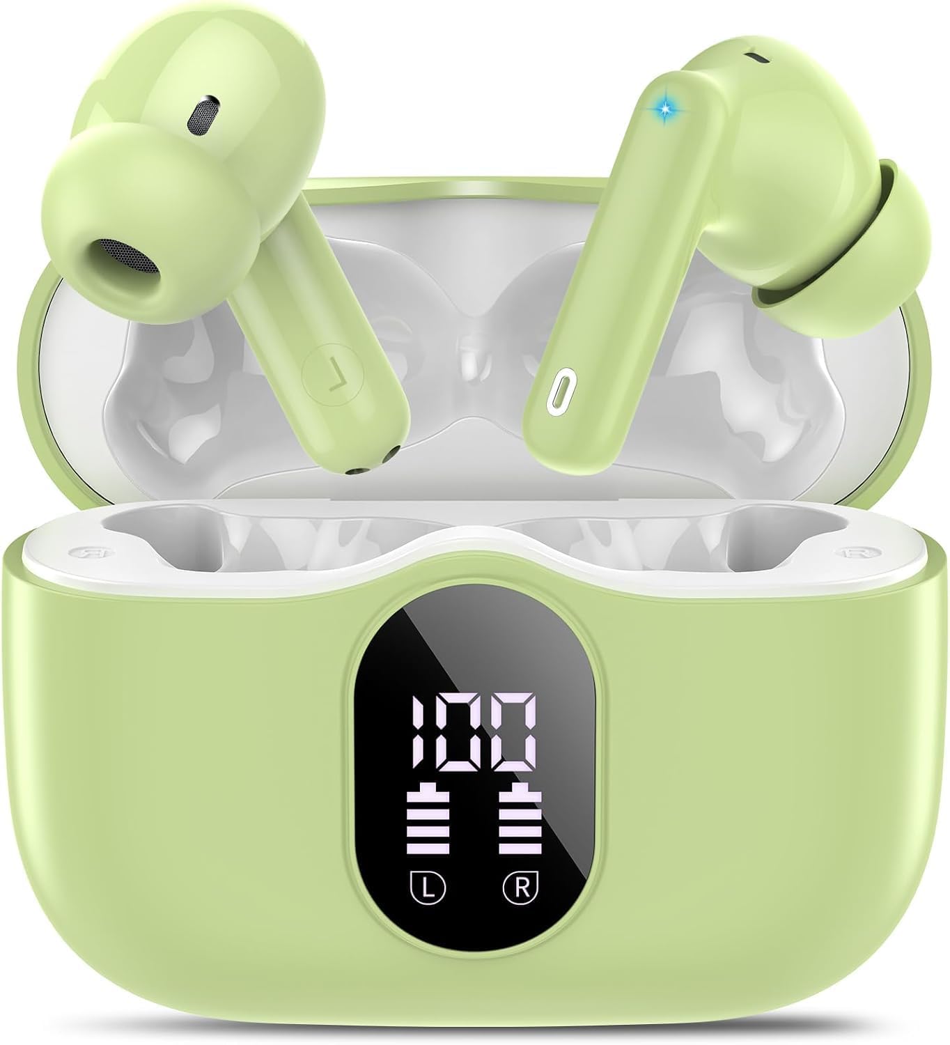 Wireless Earbuds, Bluetooth 5.4 Headphones Bass Stereo, Ear Buds with Noise Cancelling Mic, LED Display in Ear Earphones Clear Calls, IP7 Waterproof Bluetooth Earbuds for Laptop/Phones/Sports, Black