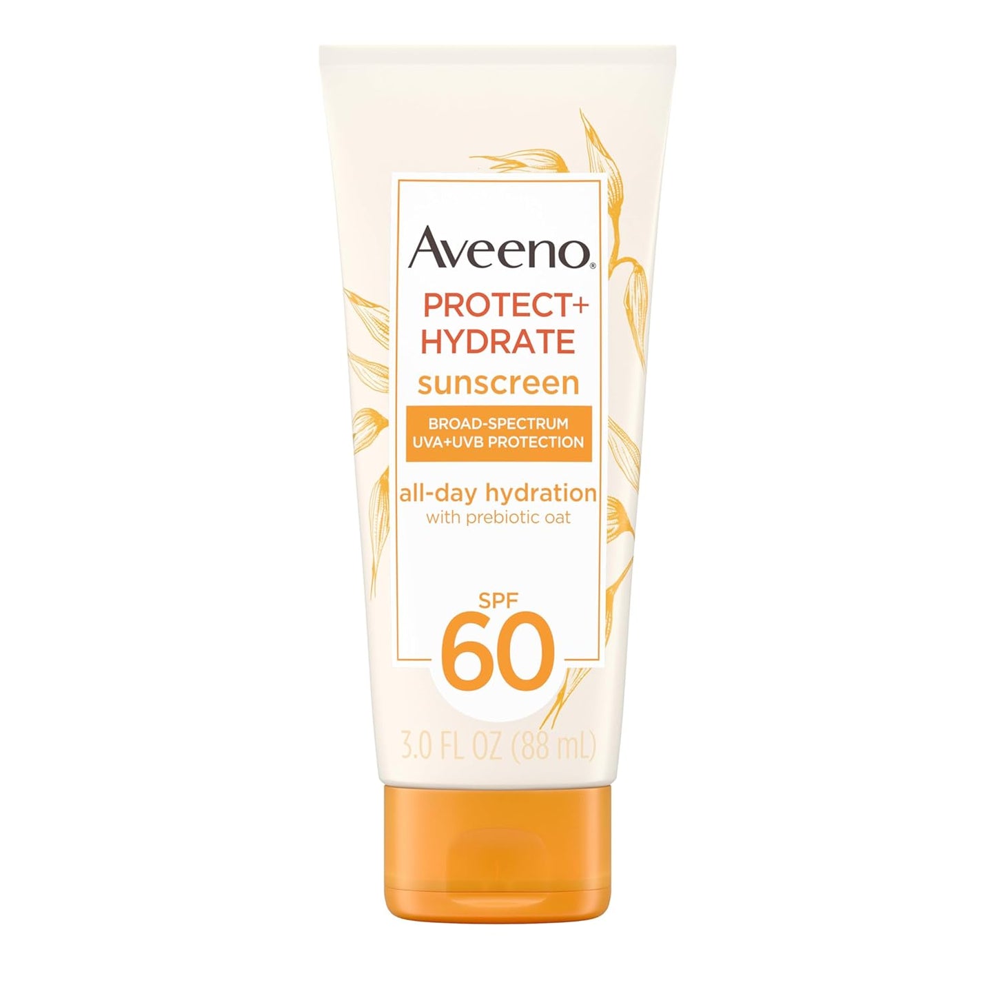 Aveeno Protect + Hydrate Sunscreen Moisturizing Lotion with Prebiotic Oat, Broad SPF60, Paraben, & Oil Free, Weightless, Water & Sweat Resistant (80-min) for Sensitive Skin, 12 Fl Oz