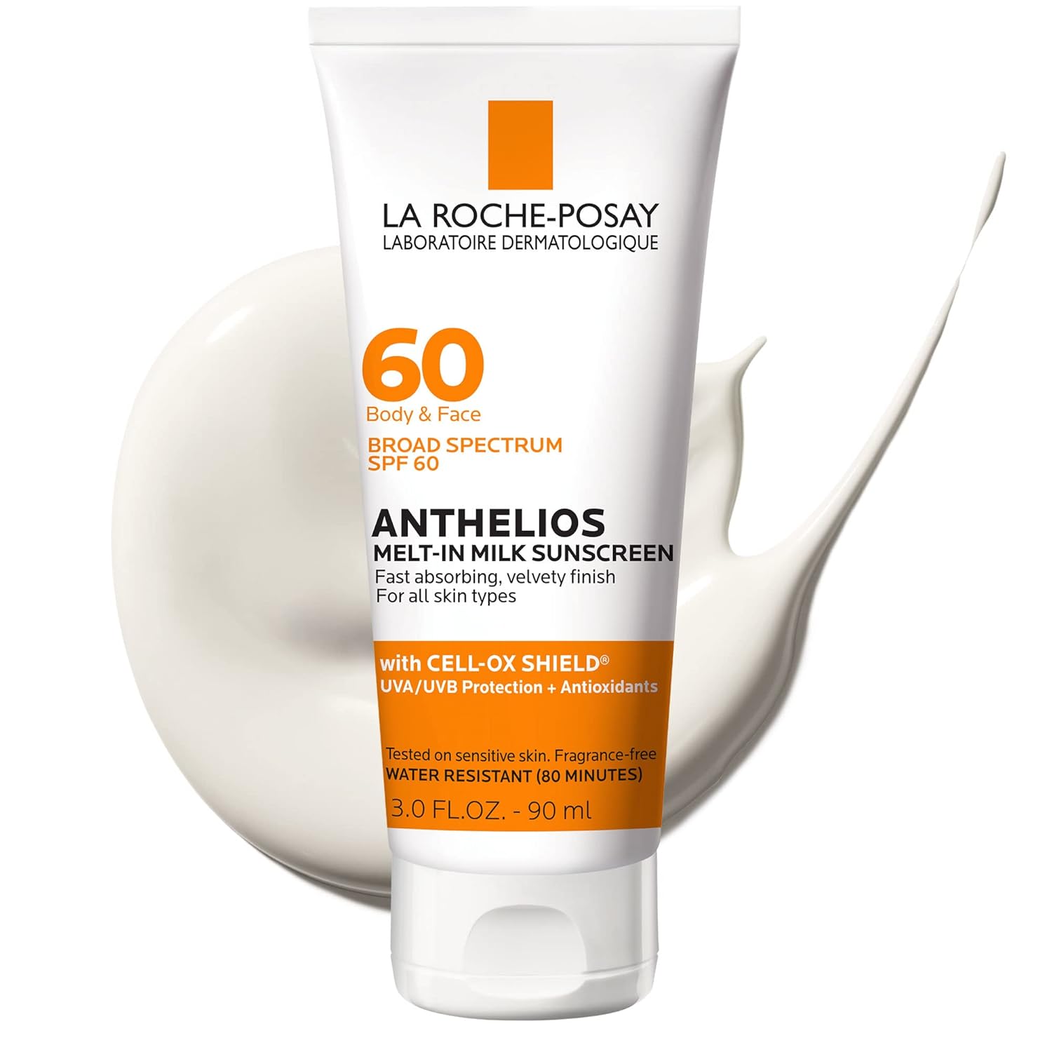 La Roche-Posay Anthelios Melt-In Milk Sunscreen SPF 60, Sunscreen For Body & Face, Broad SPF + Antioxidants, Oil Free, Lightweight & Fast Absorbing, Oxybenzone Free