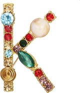 RINHOO Crystal Pearl Initial Brooch Gold Plated Enamel Colorful Letter Alphabet Breastpin Pin Jewelry for GIFTS