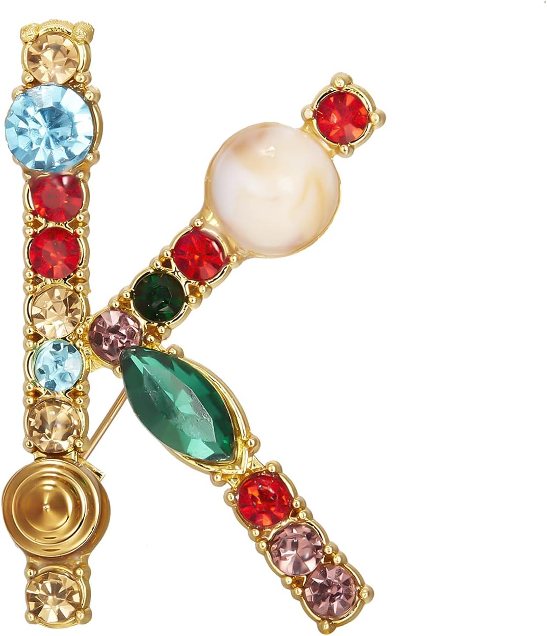 RINHOO Crystal Pearl Initial Brooch Gold Plated Enamel Colorful Letter Alphabet Breastpin Pin Jewelry for GIFTS