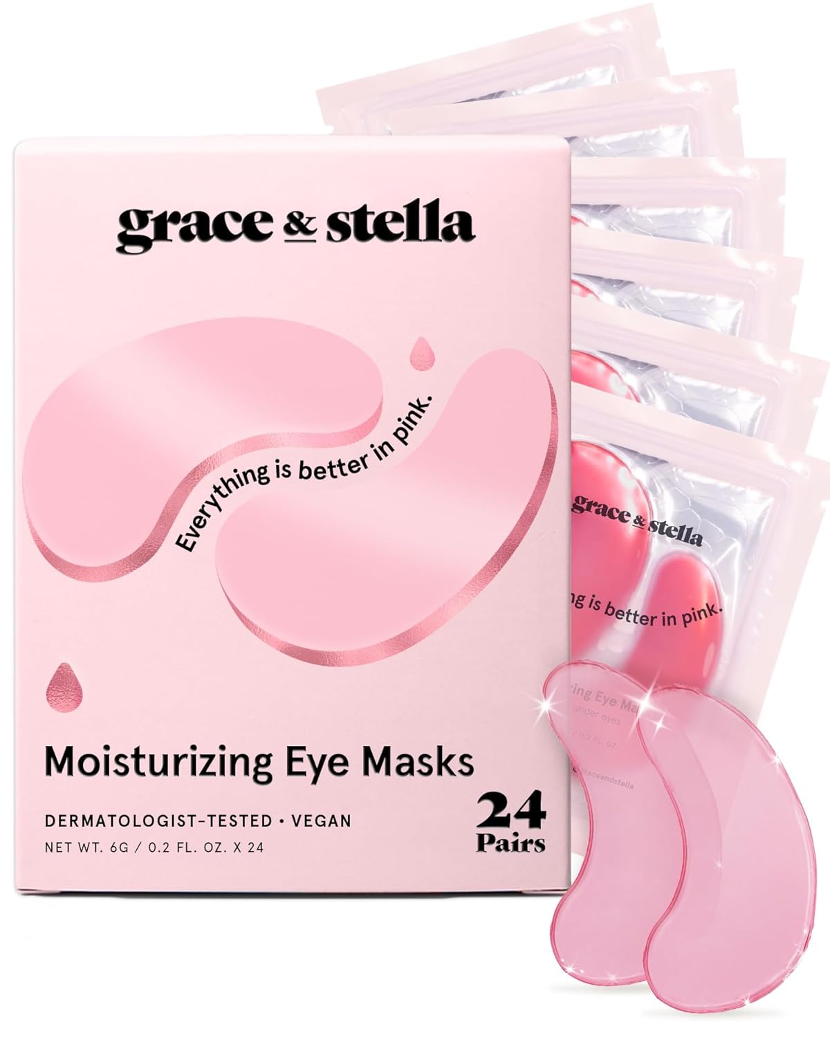 grace & stella Award Winning Under Eye Mask - Christmas Gifts for Teens, Self Care Gifts for Women, Reduce Dark Circles, Puffy Eyes, Undereye Bags, Wrinkles, Under Eye Patches - (24 Pairs, Pink)