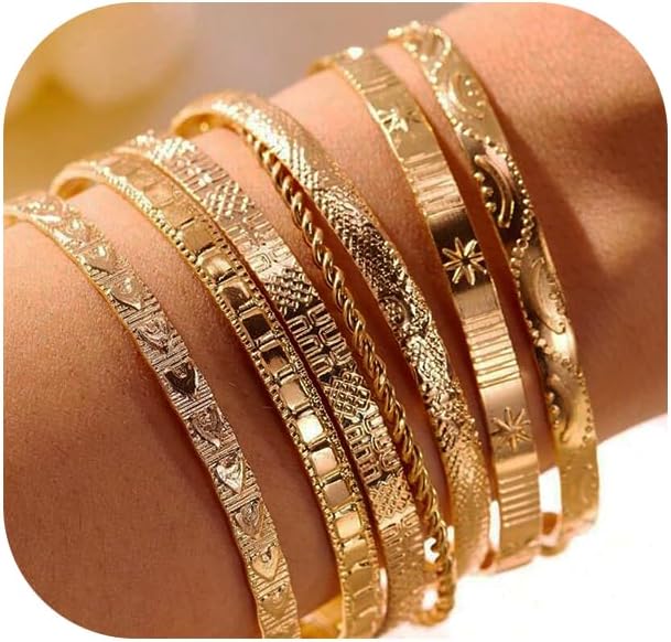 ÌF ME Gold Bangle Bracelets for Women, Indian Bangles Stackable Set, Multi Layer Textured 14K Gold Plated Chunky Bracelets Boho Jewelrys Set