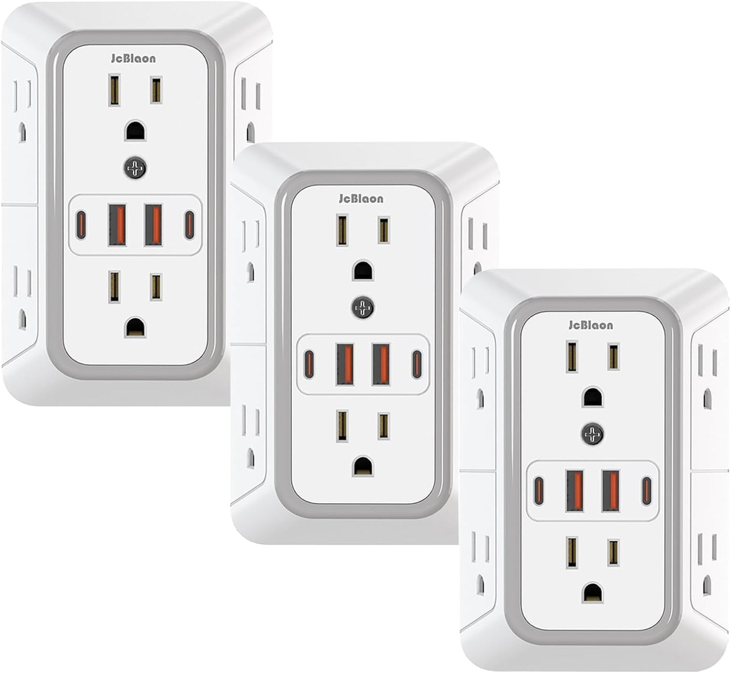 JcBlaon Outlet Extender Surge Protector - 6 Outlet Splitter with 4 USB Ports (2 USB C), Multiple Plug Expander Wall Charger, 3 Sided Multi Plug Wall Adapter Power Strip for Home Office Kitchen Travel