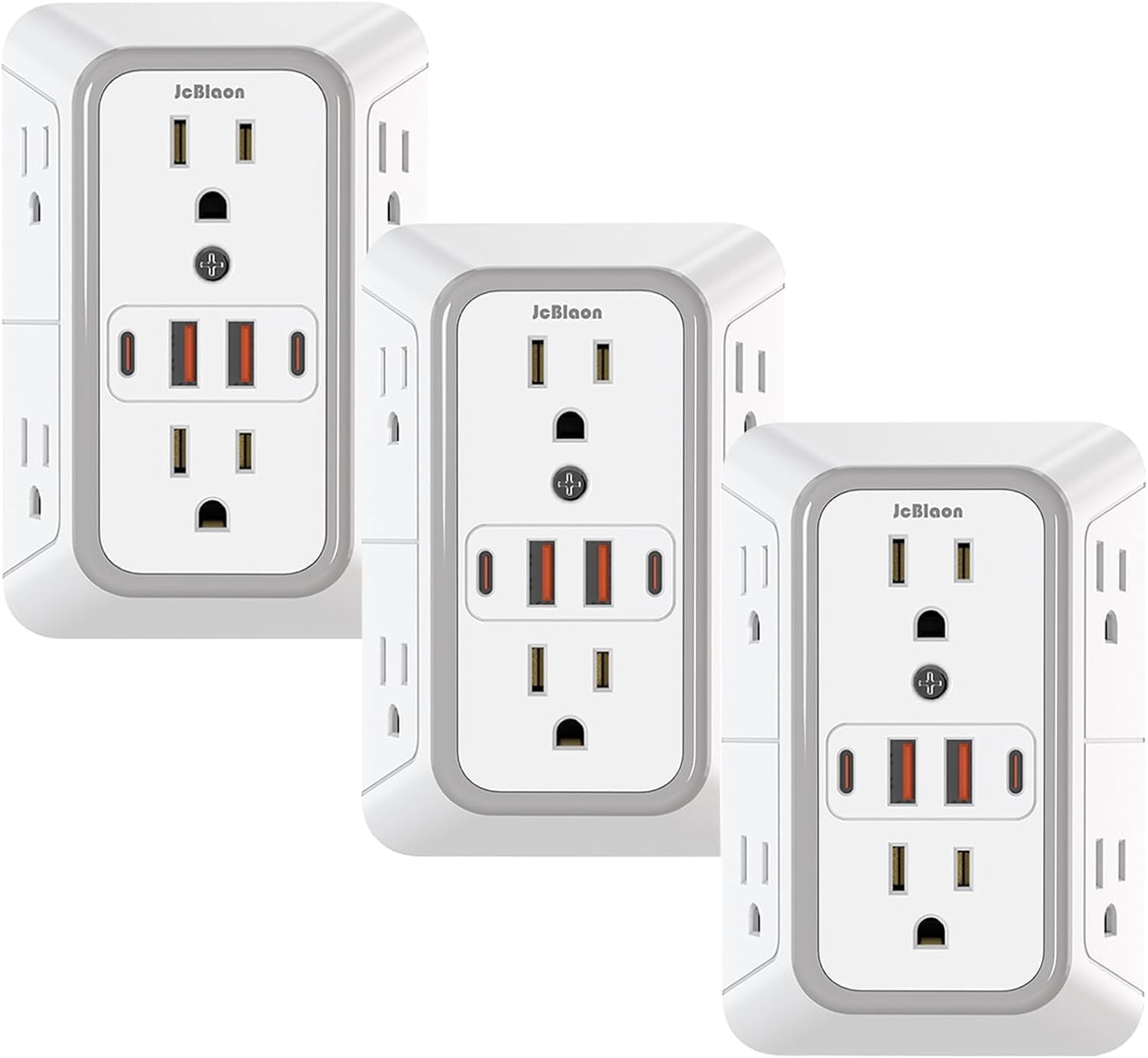 JcBlaon Outlet Extender Surge Protector - 6 Outlet Splitter with 4 USB Ports (2 USB C), Multiple Plug Expander Wall Charger, 3 Sided Multi Plug Wall Adapter Power Strip for Home Office Kitchen Travel