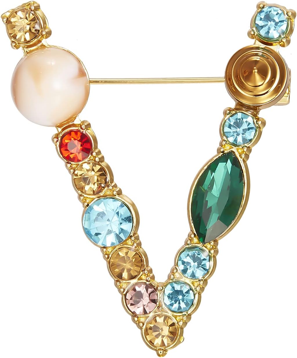 RINHOO Crystal Pearl Initial Brooch Gold Plated Enamel Colorful Letter Alphabet Breastpin Pin Jewelry for GIFTS